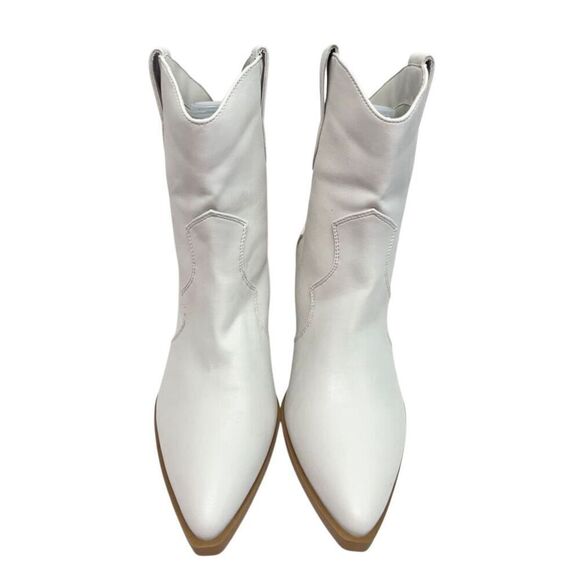 Journee Collection Western Boots Size 9 White Pointed Toe Block Heel - Picture 4 of 9